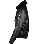 Timber&Hide Tanned Leather Jacket with Detachable Shearling Collar Black Tyler Durden Jacket