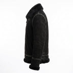 Timber&Hide Black Suede Lamb Shearling Biker Jacket with Buckle Collar – Premium Suede Shearling Jacket