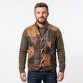 Men's Patchwork Leather Vest | Handmade Genuine Cowhide Biker Waistcoat