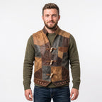 Men's Patchwork Leather Vest | Handmade Genuine Cowhide Biker Waistcoat