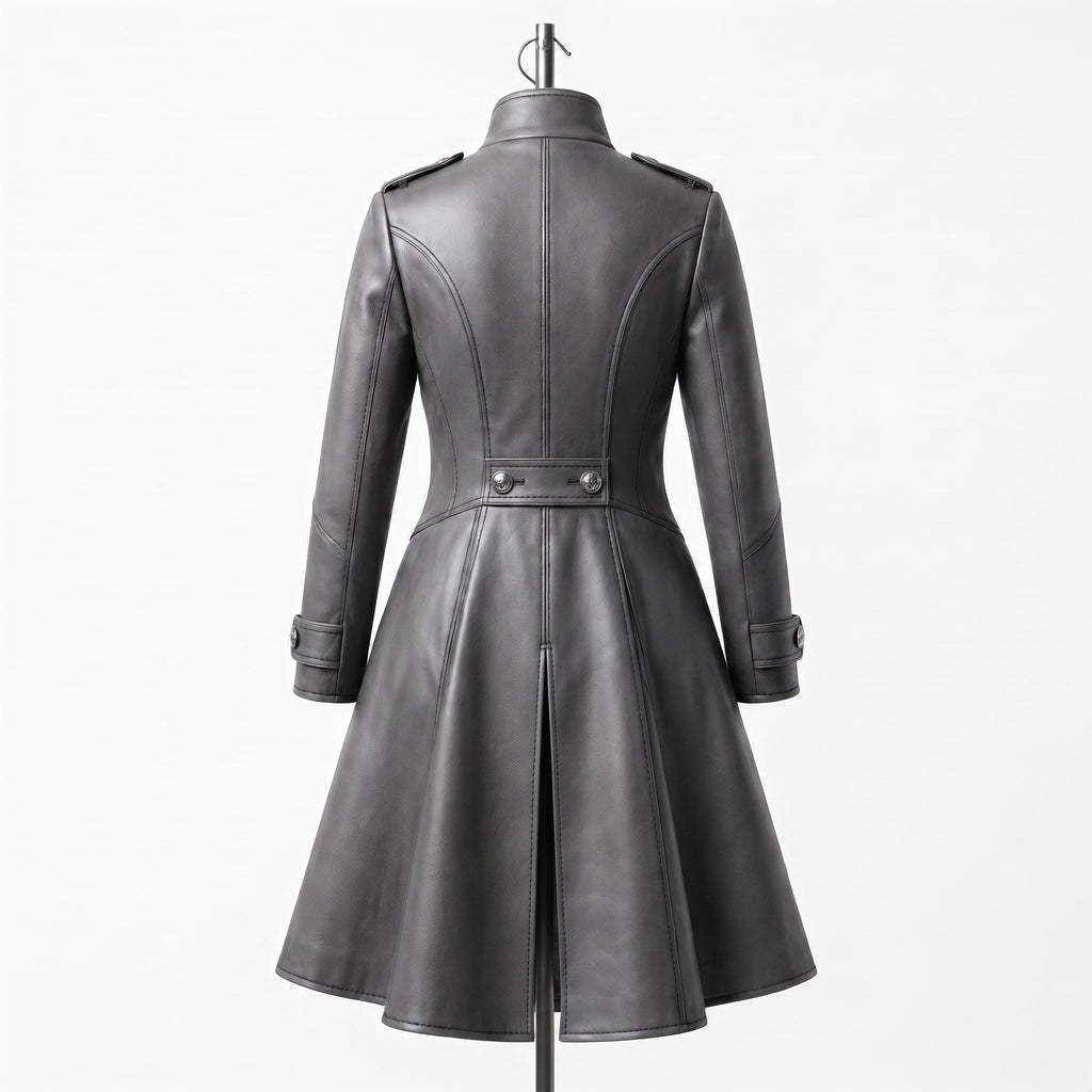 Grey Leather Military Coat, Double Breasted Gothic Victorian Jacket