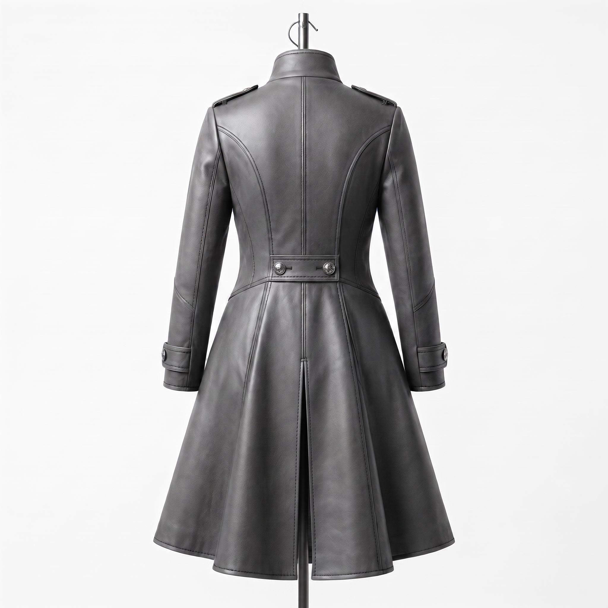 Grey Leather Military Coat, Double Breasted Gothic Victorian Jacket