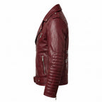 Motorhead Inspired Burgundy Leather Biker Jacket with Skull Print