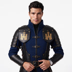 Medieval Knight Wool Coat with Leather Armor | Fantasy LARP Jacket Costume