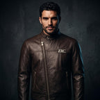 Biker Club V-Twin Engine Leather Jacket - Winged Motor Graphic Cafe Racer