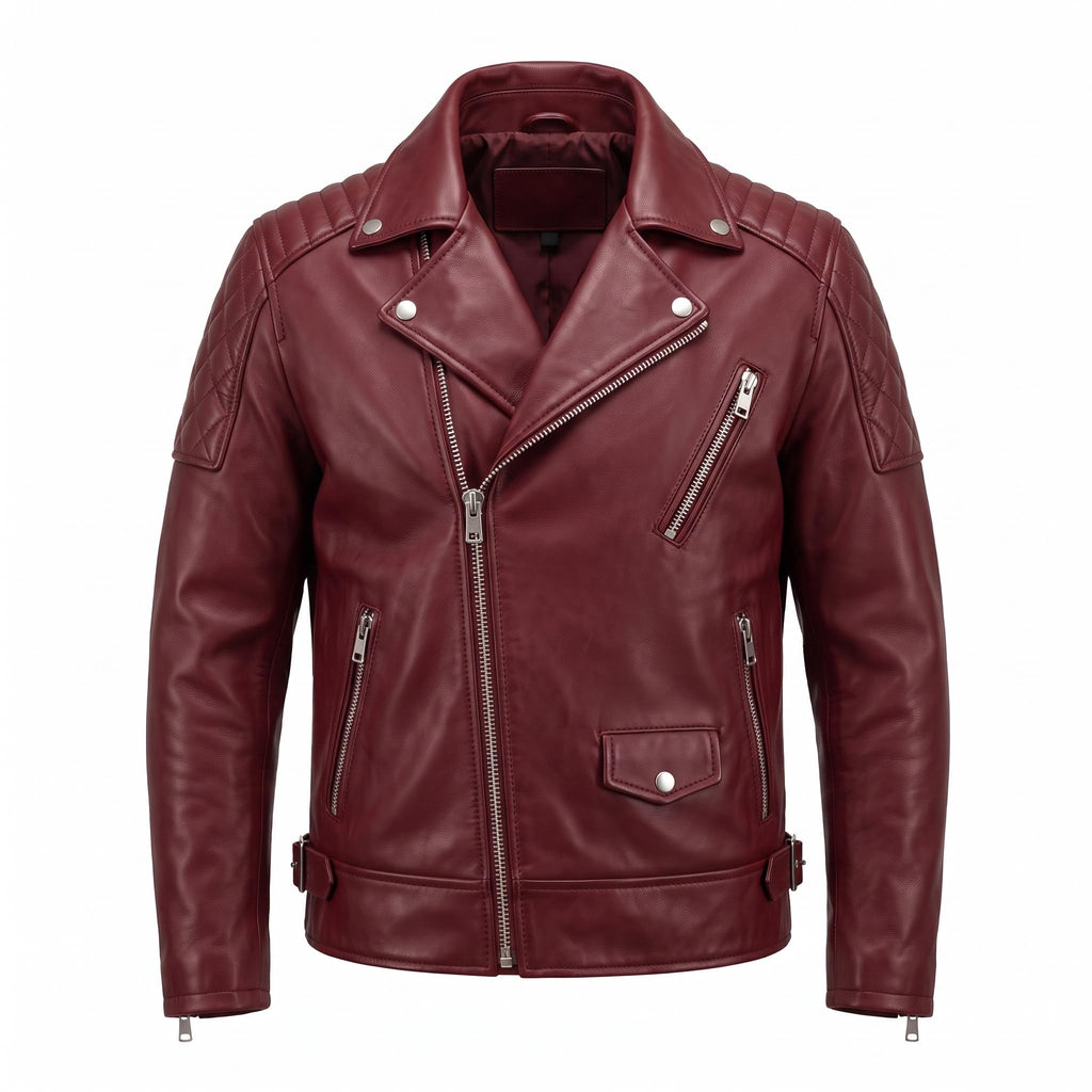 Vintage Crimson Red Skull Leather Jacket |Motorcycle Jacket with Skull Back