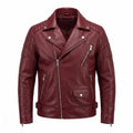 Vintage Crimson Red Skull Leather Jacket |Motorcycle Jacket with Skull Back