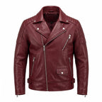 Vintage Crimson Red Skull Leather Jacket |Motorcycle Jacket with Skull Back