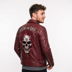 Ghost Rider Inspired Crimson Red Leather Biker Jacket | Flaming Skull Graphic, Ride or Die