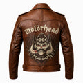 Brown Leather Skull Biker Jacket | Motorhead Inspired Cafe Racer Style