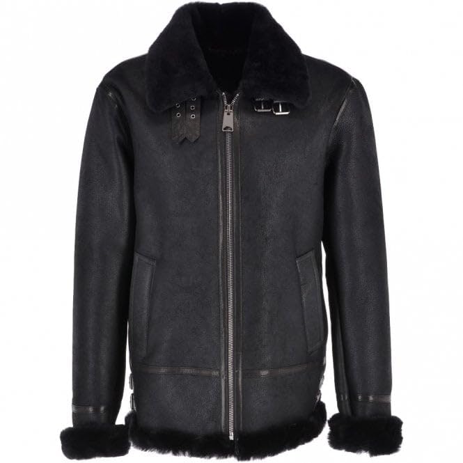 Black Sheepskin leather Pilot Jacket