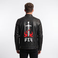 Men's Black Leather Biker Jacket, Sword Flame Graphic Rider Coat