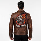 Timber&Hide Handmade Men's Black Leather Studded Biker Jacket | Custom Demon Skull Punk Rock Design