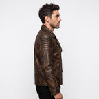 motorcycle jacket with skull back | brown leather biker jacket | vintage moto style