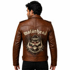 Brown Leather Skull Biker Jacket | Motorhead Inspired Cafe Racer Style