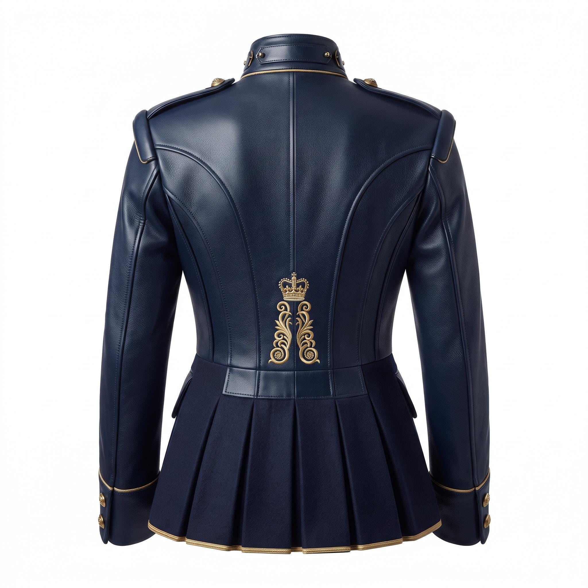 Navy Blue Leather Peplum Jacket: Victorian Military Officer Style Blazer