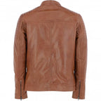Men's Black Leather Biker Jacket with Zip Front, Multiple Pockets