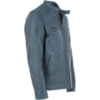 Men's Black Leather Biker Jacket with Zip Front, Multiple Pockets