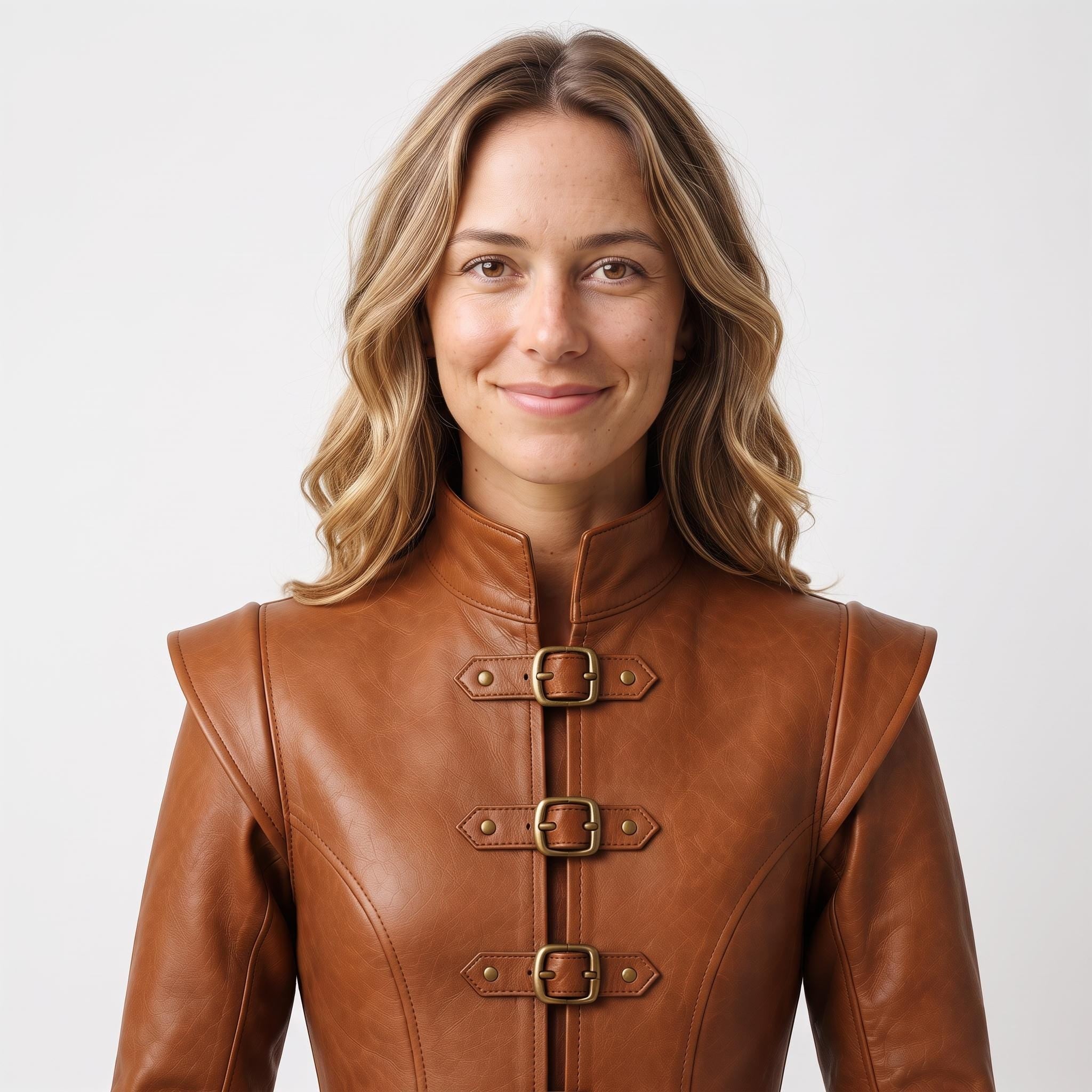 Handmade Cognac Leather Doublet Jacket | Medieval Sword Detail, Renaissance Cosplay