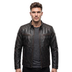 Men's Genuine Leather Black Biker Jacket with Eagle Back Patch, Handmade Vintage Cafe Racer Motorcycle Jacket