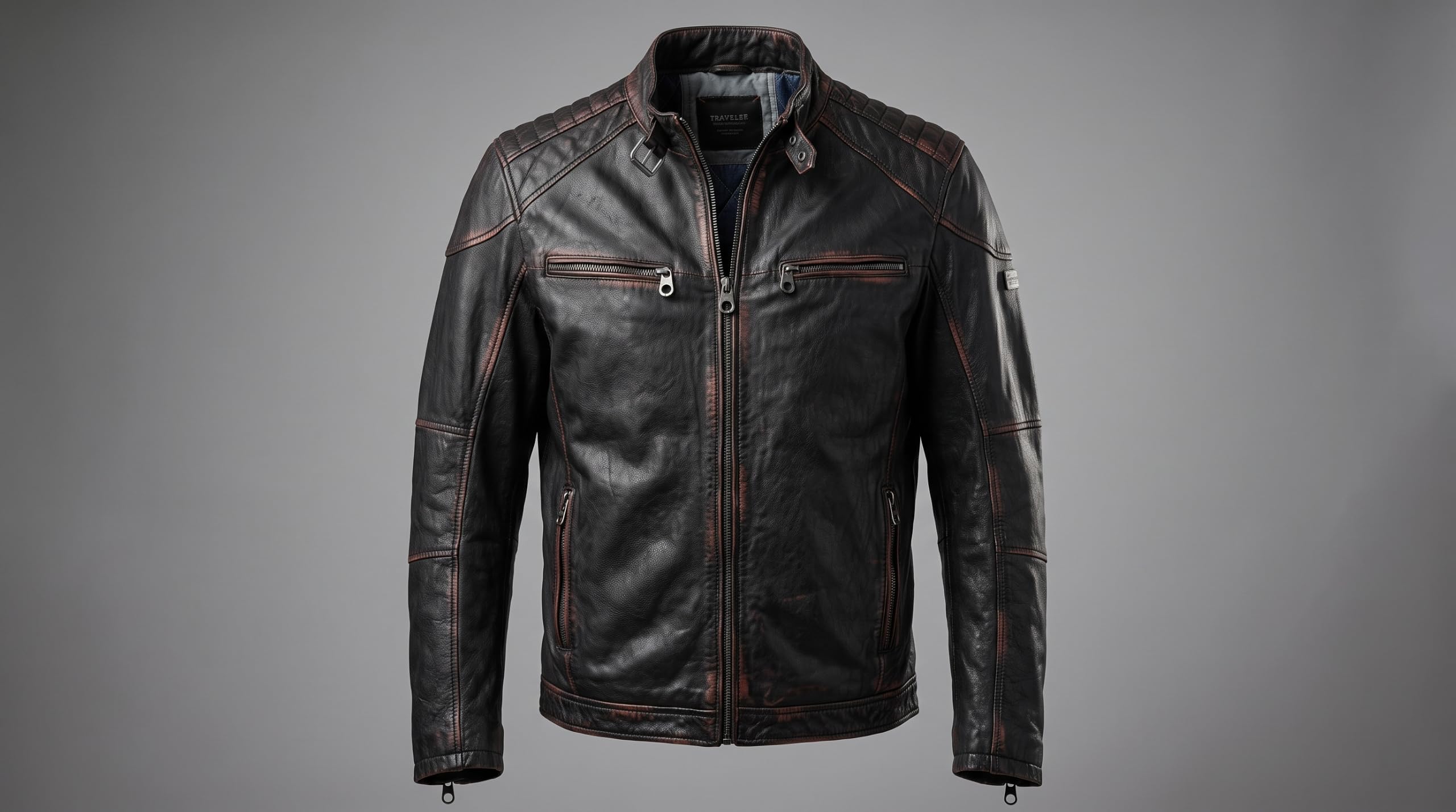 Men's Genuine Leather Black Biker Jacket with Eagle Back Patch, Handmade Vintage Cafe Racer Motorcycle Jacket