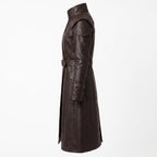 Brown Leather Trench Coat | Medieval Gothic Long Overcoat, Belted Fantasy Jacket