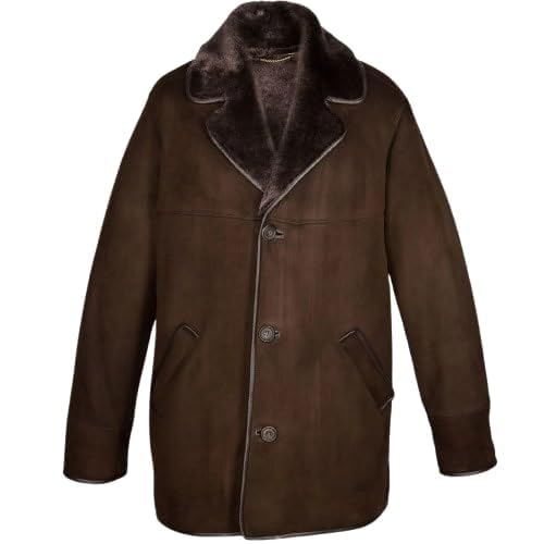 Timber&Hide Men’s Edward Suede Sheepskin Coat – Luxury Suede Shearling Jacket by