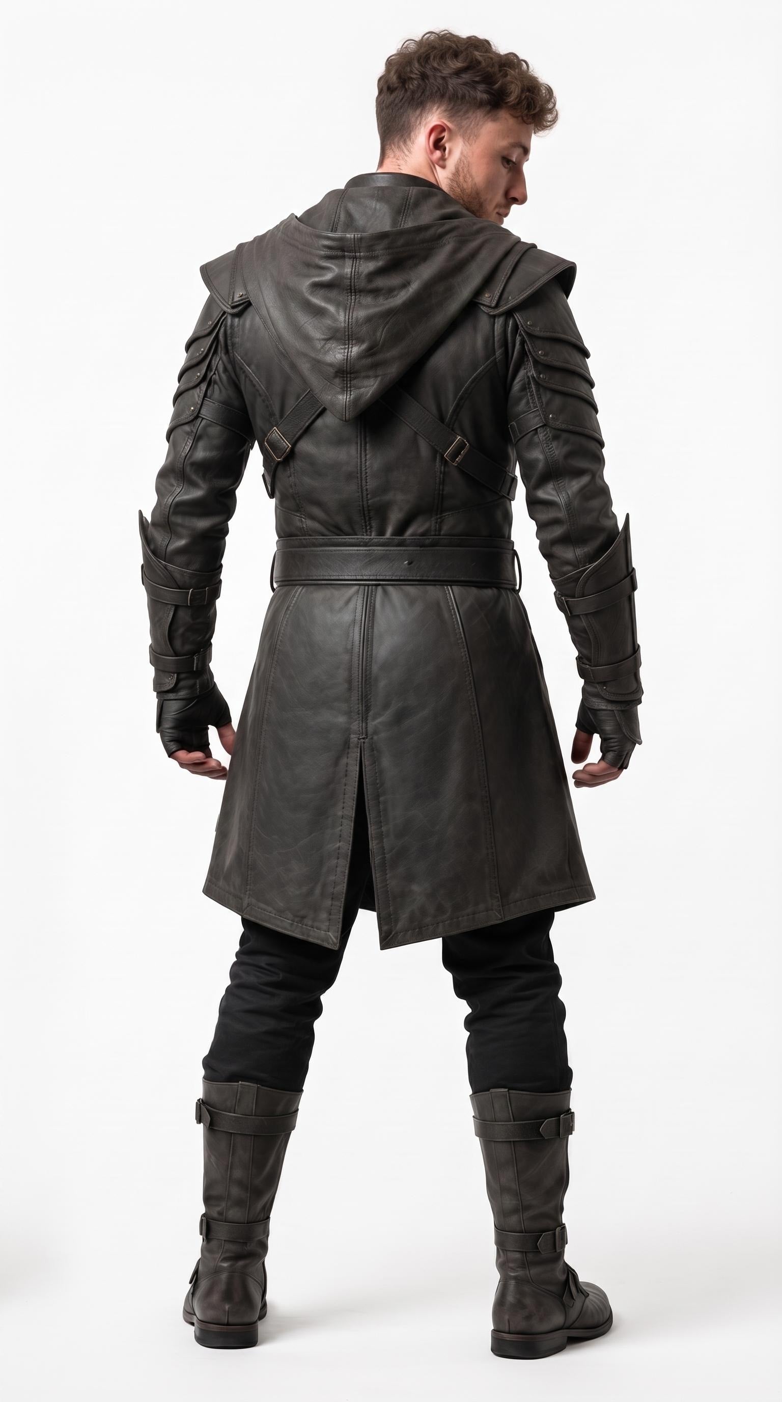 Men's Hooded Leather Assassin Coat | Medieval Ranger Trench LARP Cosplay Jacket