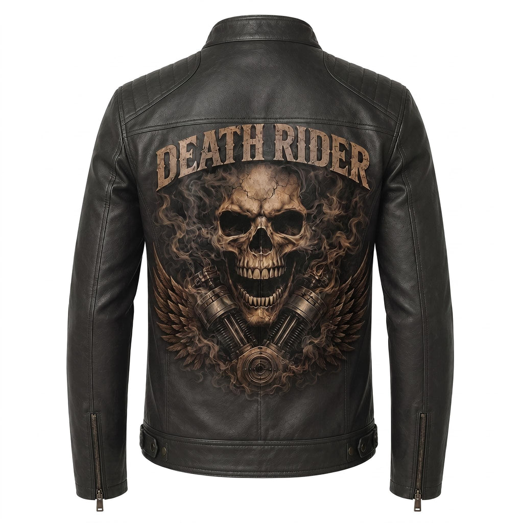 Men's Skull Motorcycle Leather Jacket, Biker Rider Coat, Gothic Punk Streetwear Green