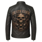 Men's Skull Motorcycle Leather Jacket, Biker Rider Coat, Gothic Punk Streetwear Green
