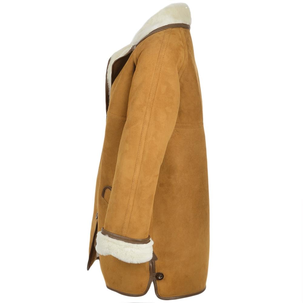 Women's Suede Leather Shearling Coat: Penny Lane Style Winter Jacket