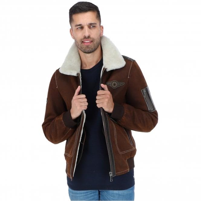 Premium Leather Aviator Jacket with Detachable Collar Black/Cream