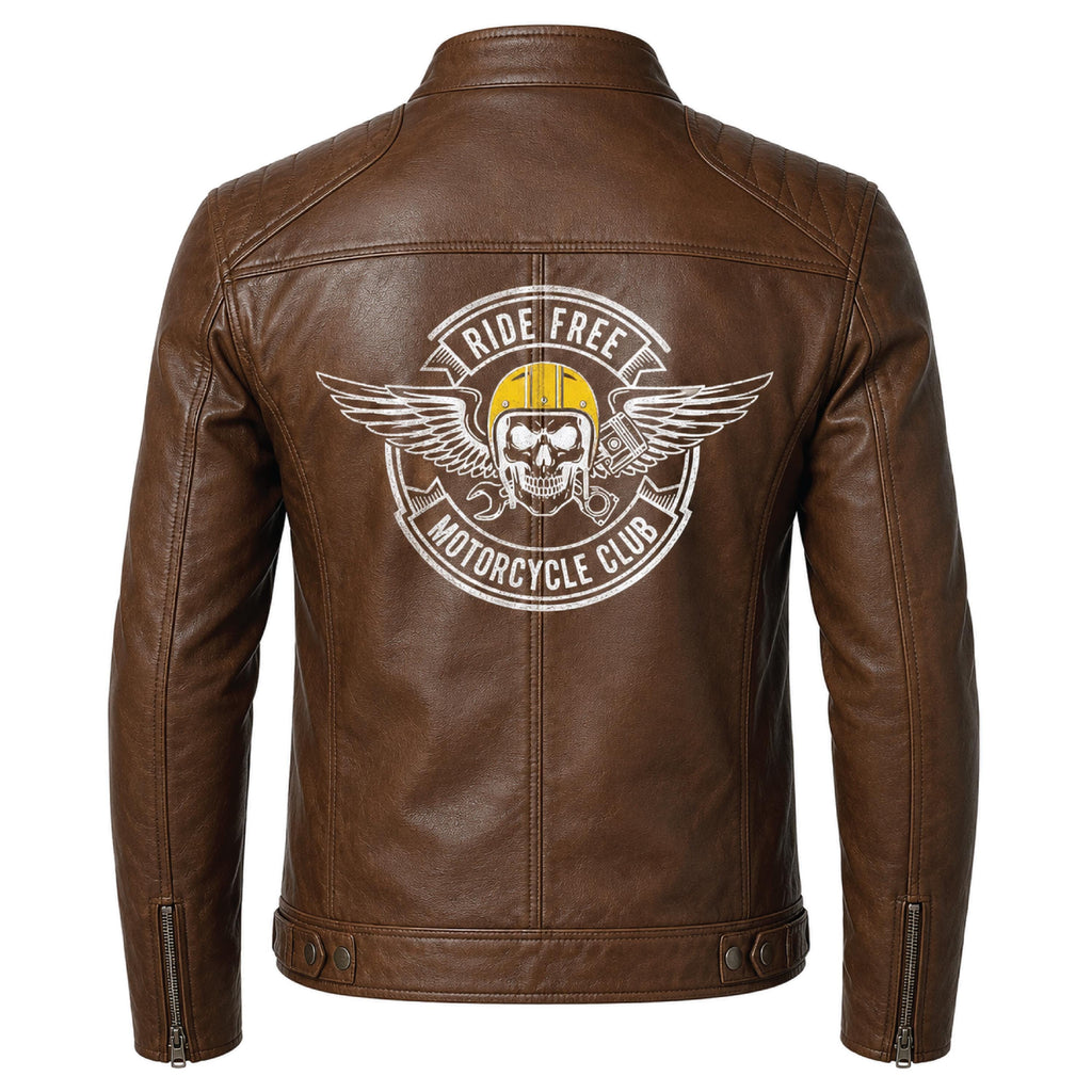 Men's Skull Motorcycle Leather Jacket, Biker Rider Coat, Gothic Punk Streetwear Green