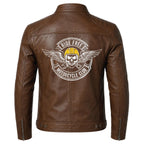 Men's Skull Motorcycle Leather Jacket, Biker Rider Coat, Gothic Punk Streetwear Green