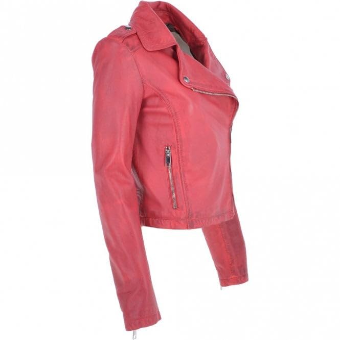 Women's Burgundy Leather Biker Jacket: Stella
