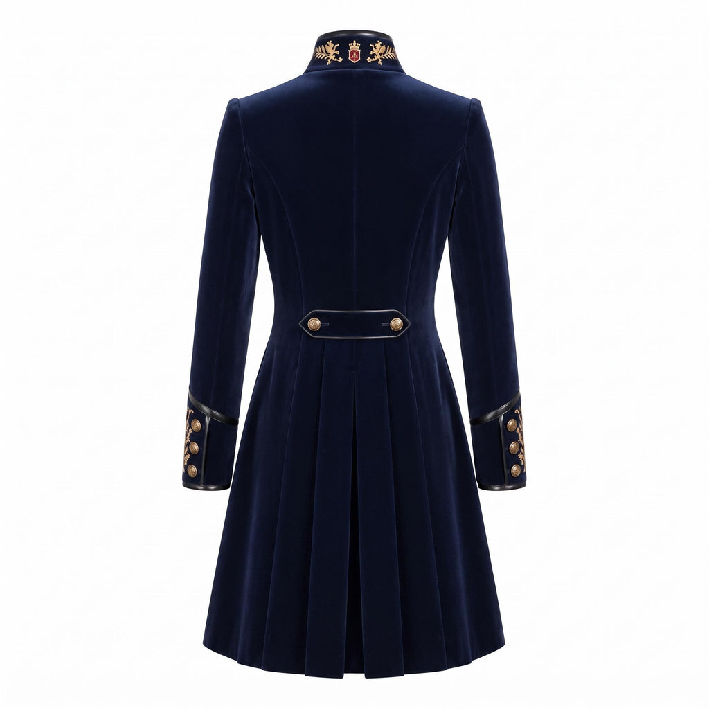 Navy Velvet Military Coat: Victorian Gothic Steampunk Royal Officer Jacket