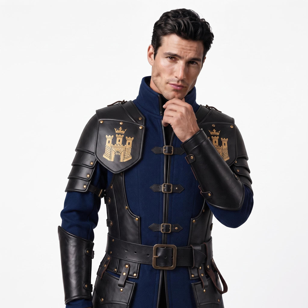 Medieval Knight Wool Coat with Leather Armor | Fantasy LARP Jacket Costume