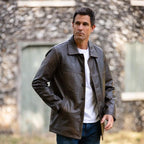 Classic Men's Dark Brown Leather Jacket: AWM-VOYAGER