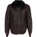 Premium Leather Aviator Jacket with Detachable Collar Black/Cream