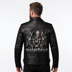 Motorhead Inspired Skull Print Leather Biker Jacket – Men's Gothic Rock Rider Coat