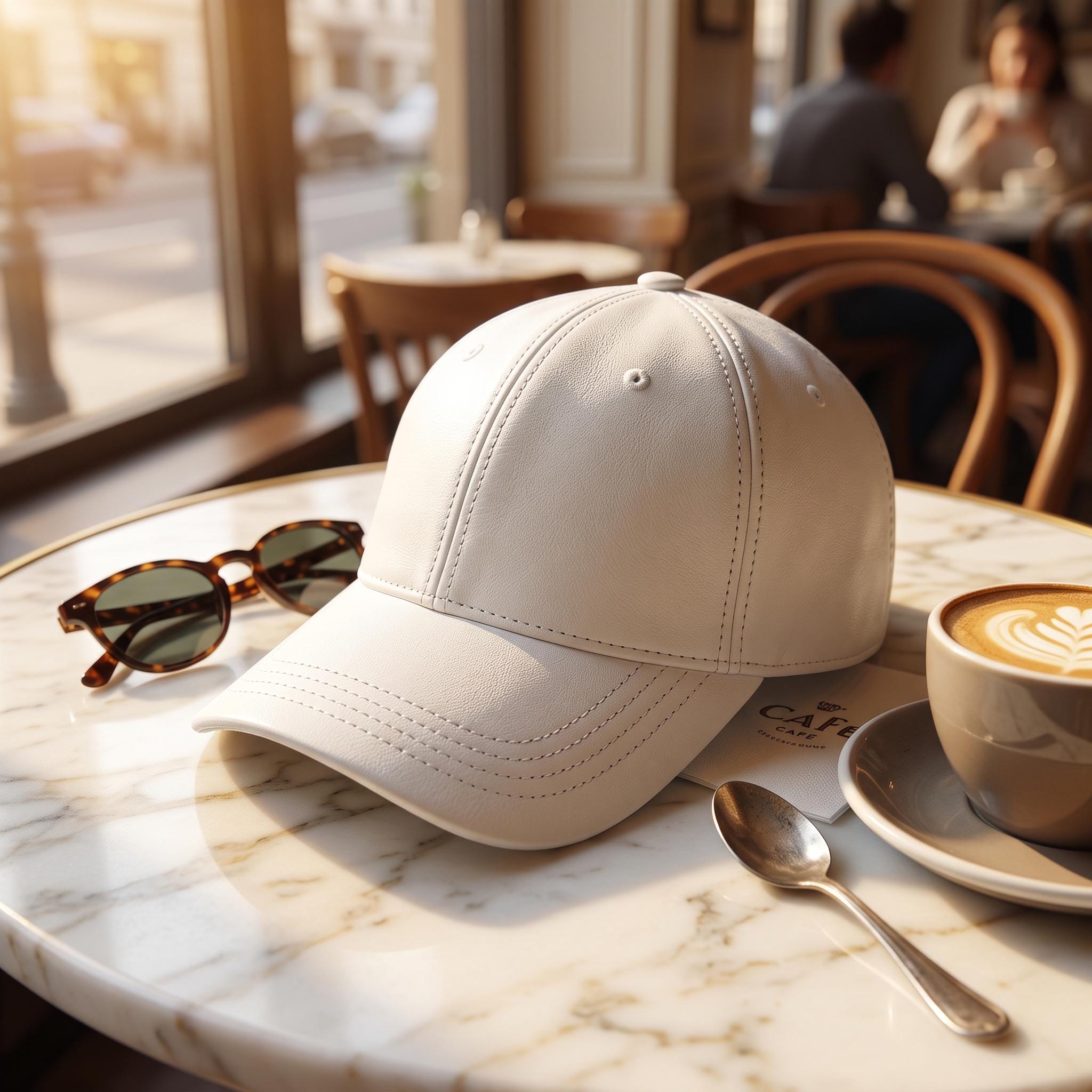 Handmade White Sheepskin Leather Baseball Cap, Soft Genuine Womens Hat