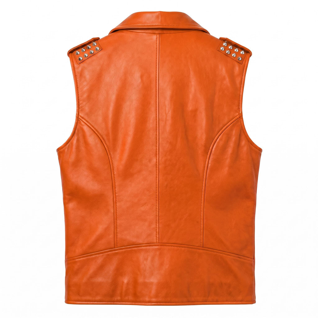 Men's Genuine Leather Biker Vest – Studded Double Rider Motorcycle Jacket