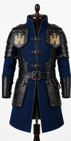 Medieval Knight Wool Coat with Leather Armor | Fantasy LARP Jacket Costume