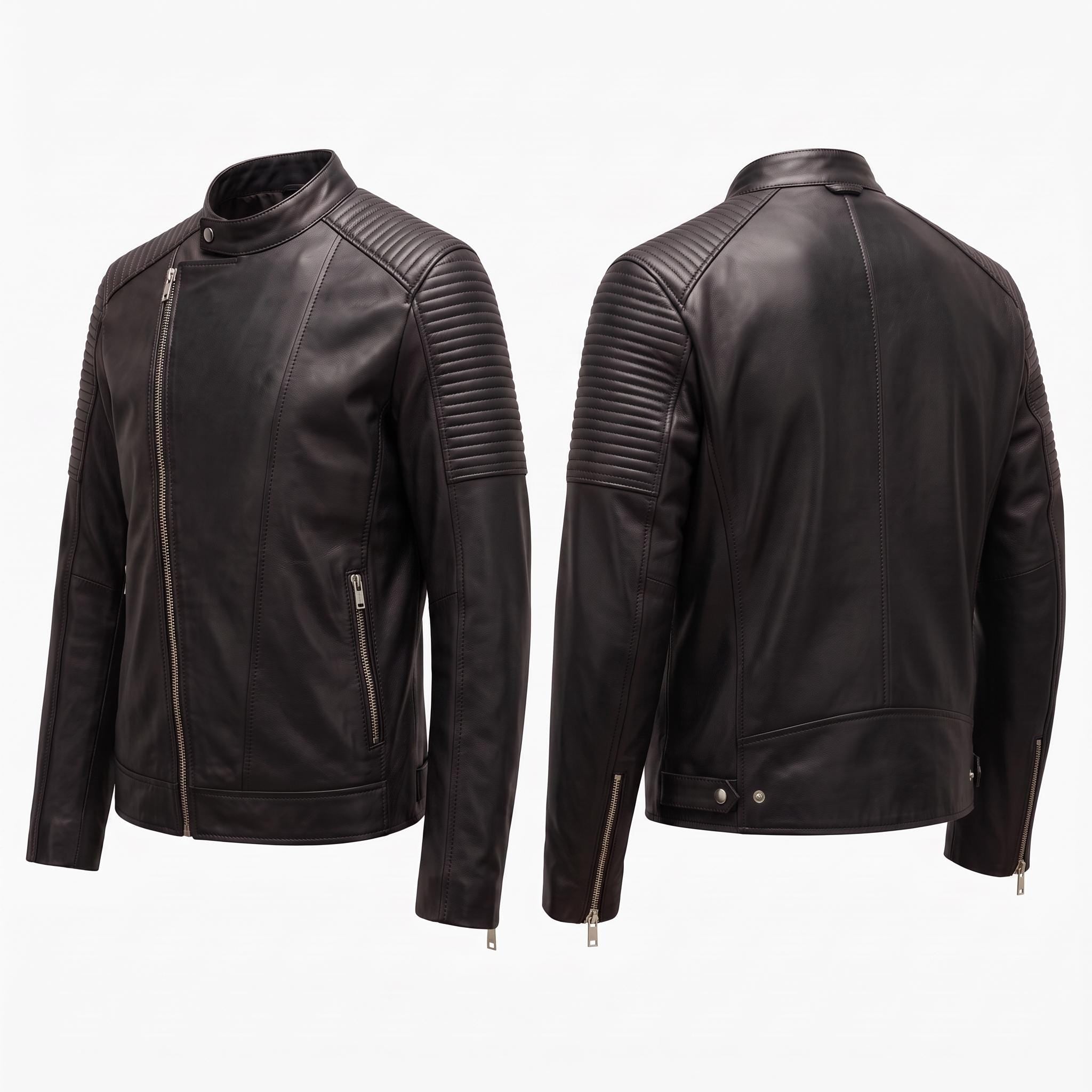 Classic men’s leather biker jacket | slim fit | minimalist moto rider Jacket