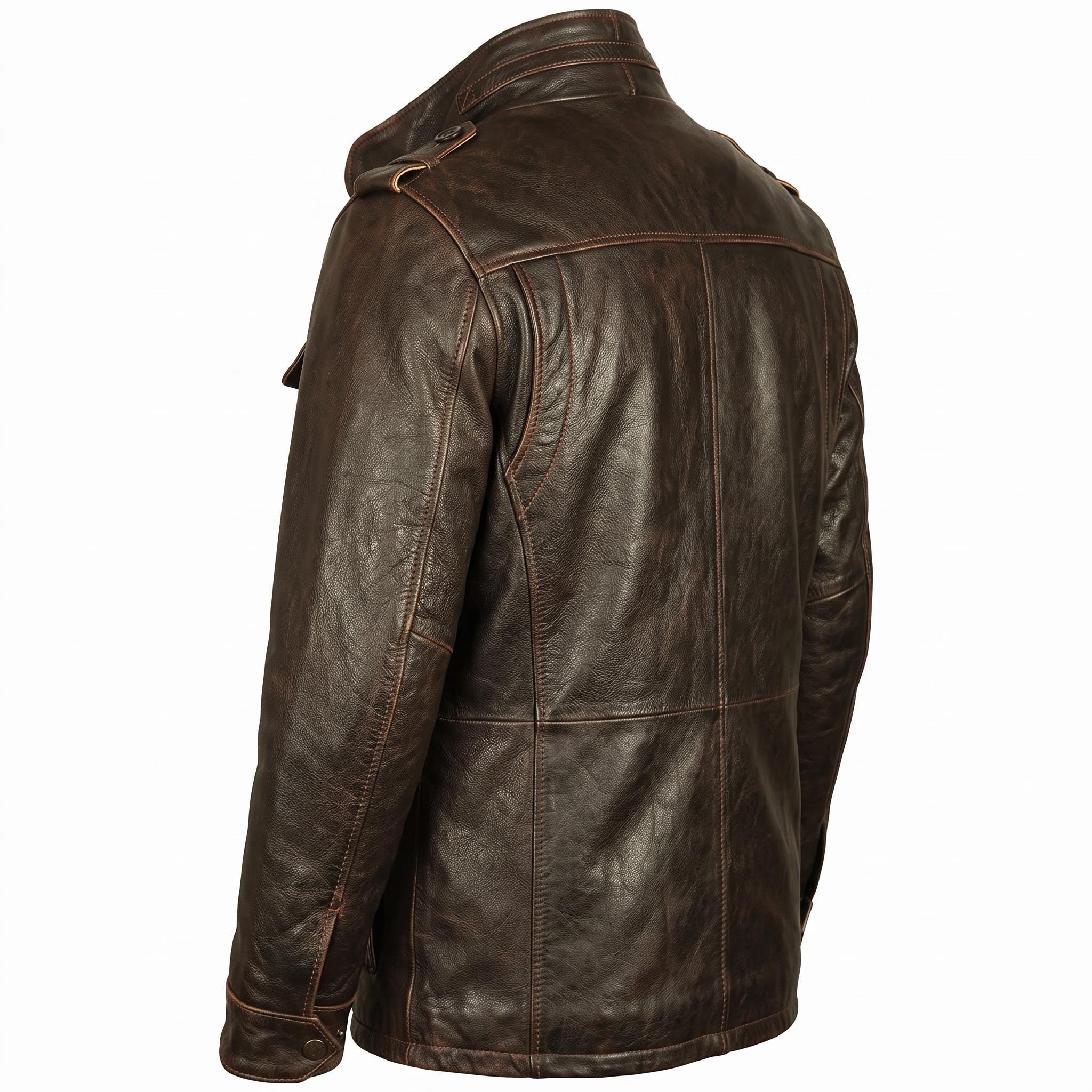 Men's Distressed Brown Leather Field Jacket | Military Utility Coat