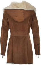 Timber&Hide Luxury Hooded Toscana Coat Brown with Shearling Trim