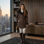 Women's Brown Shearling Leather Jacket, Faux Fur Collar Winter Coat