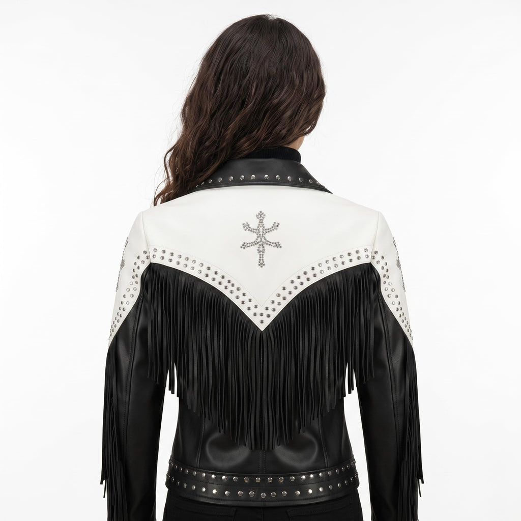 Timber&Hide Handmade Western Fringe Leather Jacket: Studded Cowgirl Rodeo Style | cowgirl leatherwear