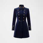 Navy Velvet Military Coat: Victorian Gothic Steampunk Royal Officer Jacket