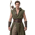 Medieval Archer Tunic Hooded Costume, Renaissance Ranger LARP Outfit, Leather Belt